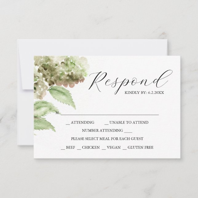 Hydrangea RSVP Cards for Wedding OSA Kort (Framsida)