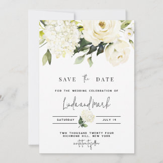 Hydrangea Save the Date-mall, Vita Rosor Inbjudningar