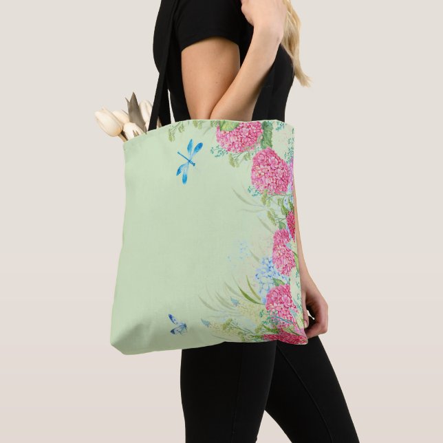 Hydrangea Side Gräns Tote Bag Tygkasse (Närbild)
