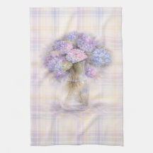 Hydrangea Tea Towel | Pastel Plaid Kitchen Decor