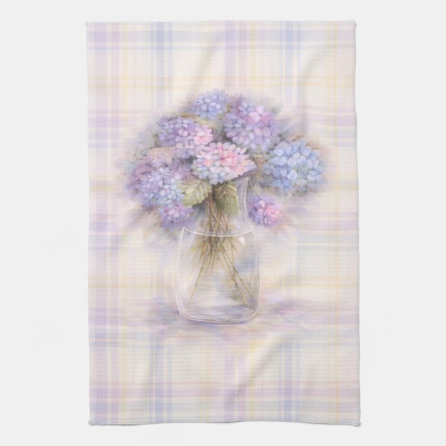 Hydrangea Tea Towel | Pastel Plaid Kitchen Decor Kökshandduk (Vertikal)