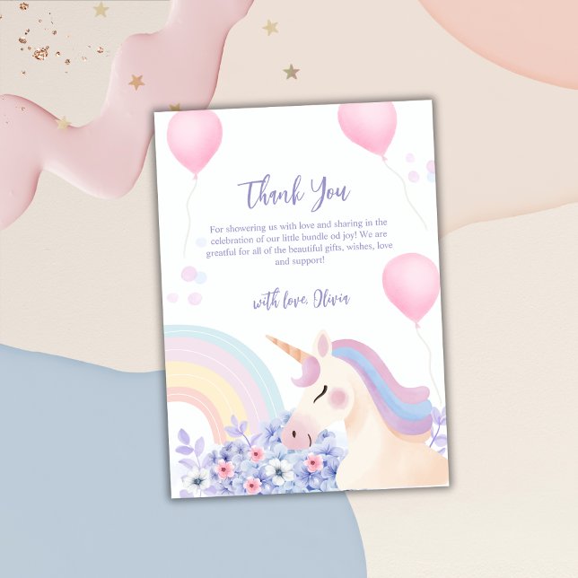 Hydrangea Trädgård Regnbåge Enhörning Baby Shower  Tack Kort (Hydrangea Garden Rainbow Unicorn Baby Shower Thank You Card)