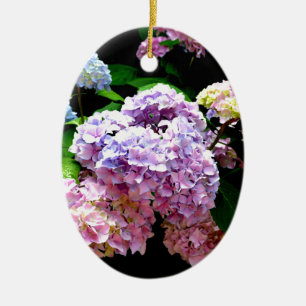 Hydrangea-trädgård, rosa, blått, lila blommigt julgransprydnad keramik