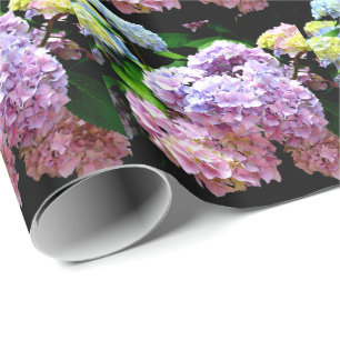 Hydrangea-trädgård, rosa, blått, lila blommigt presentpapper
