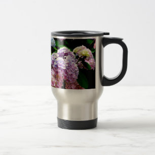 Hydrangea-trädgård, rosa, blått, lila blommigt resemugg