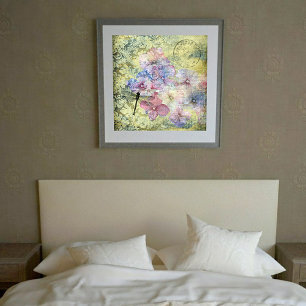 Hydrangea Trollslända Poststämpel Grunge Poster