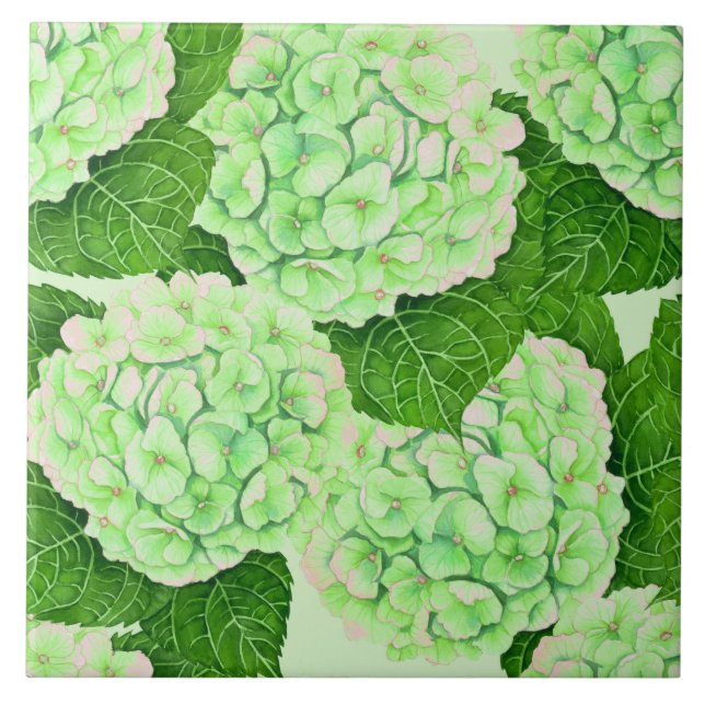 Hydrangea vattencolor mönster kakelplatta (Framsidan)
