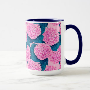 Hydrangea vattencolor mönster, rosa och blått mugg