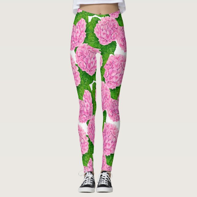 Hydrangea vattenolor mönster leggings (Framsida)
