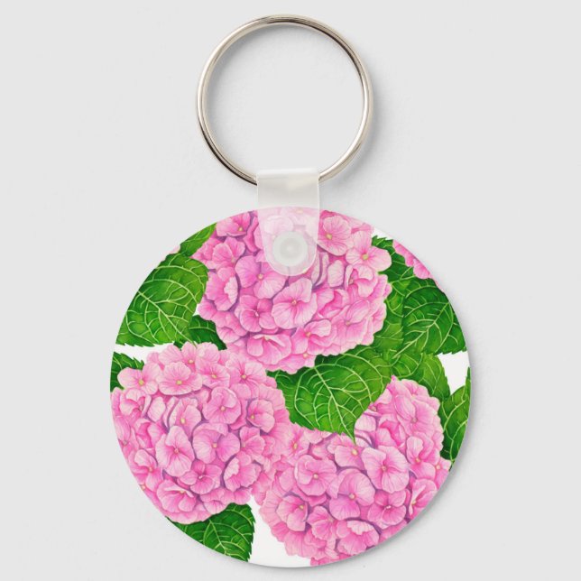 Hydrangea vattenolor mönster nyckelring (Framsida)
