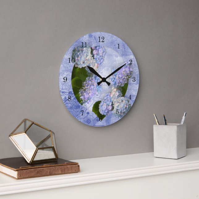 Hydrangea Wall Clock Stor Klocka (Kontor)