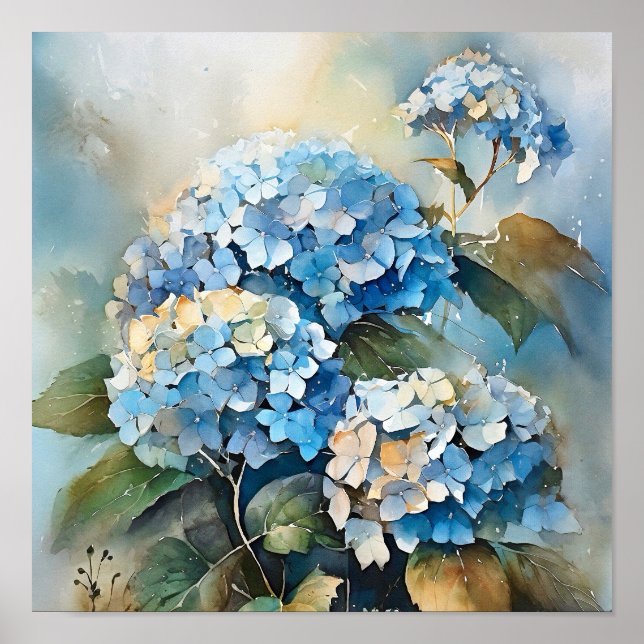 Hydrangea Watercolor Art Skriv ut Poster (Framsidan)