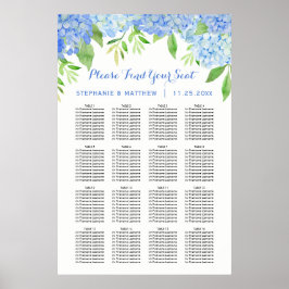 Hydrangea Watercolor Blommigt Bröllop Sittdiagram, Poster