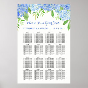 Hydrangea Watercolor Blommigt Bröllop Sittdiagram, Poster