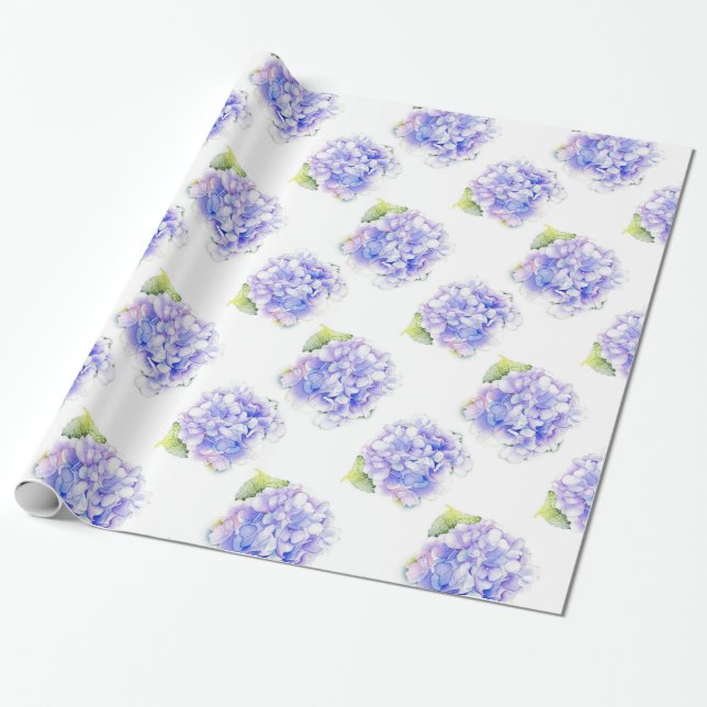 Hydrangea Watercolor Mönster Presentpapper (Utrullad)