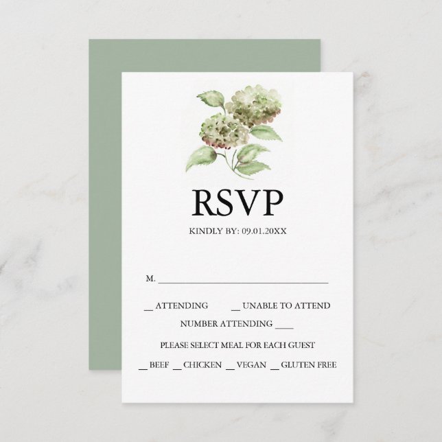 Hydrangea Wedding RSVP Cards OSA Kort (Fram/baksida)