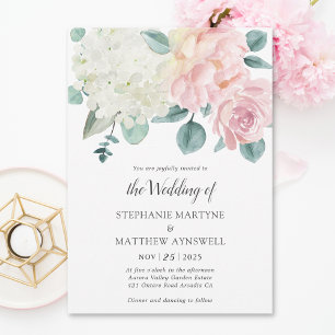 Hydrangea White Elegant Dusty Ro Peony Bröllop Inbjudningar