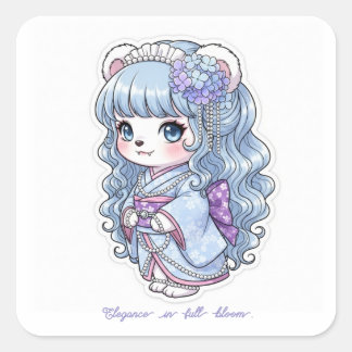 Hydrangea Yukata Bear - Pastel Hair&Pearl Elegance Fyrkantigt Klistermärke