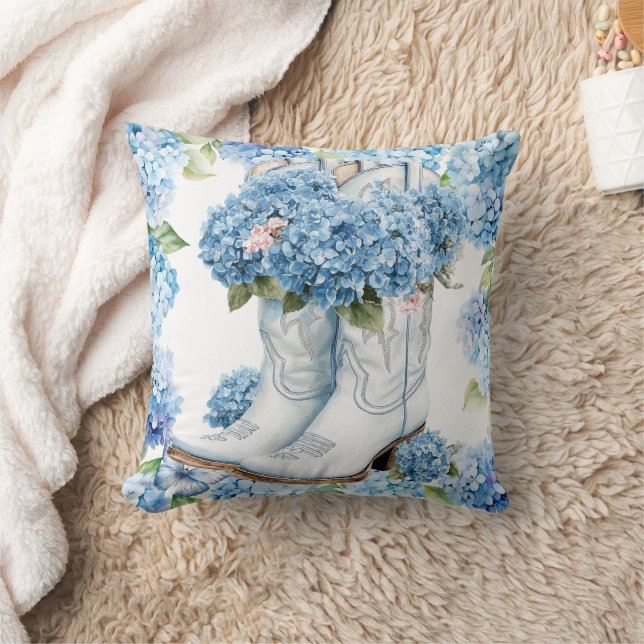 Hydrangeablommor akvarell kudde (Filt)