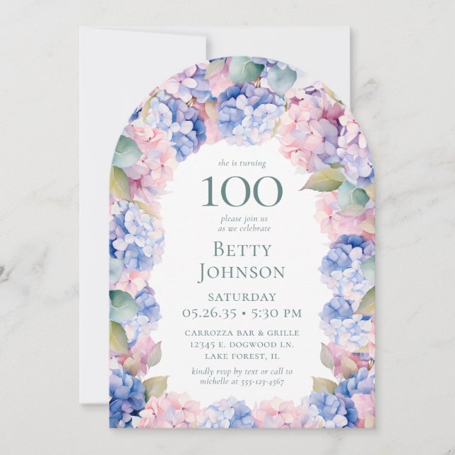 Hydrangeas 100-årsfest inbjudningar (Framsida)