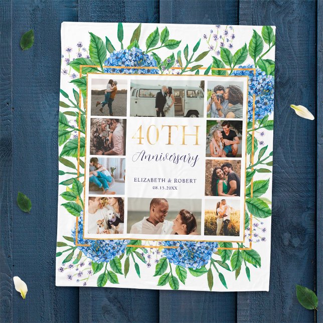 Hydrangeas 40-årsjubileumskollage med eget foto fleecefilt (Skapare uppladdad)