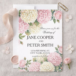Hydrangeas and roses Budget Wedding Invitation Inbjudningar