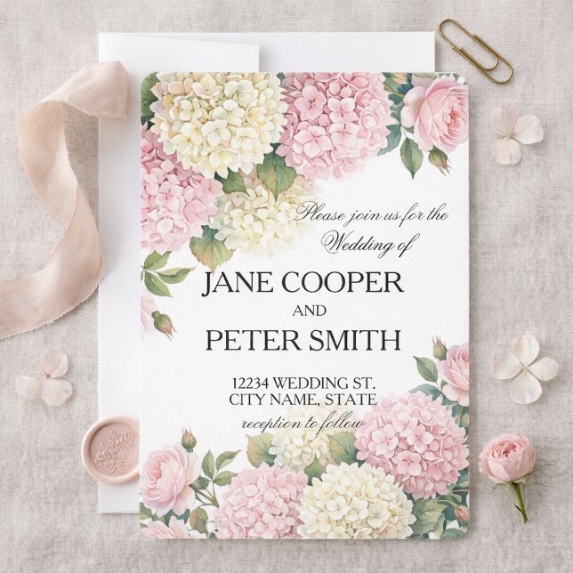 Hydrangeas and roses Budget Wedding Invitation Inbjudningar (Skapare uppladdad)
