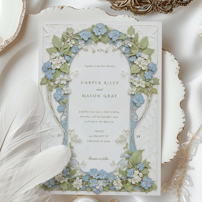 Hydrangeas Art nouveau Bröllop Inbjudningar (Skapare uppladdad)