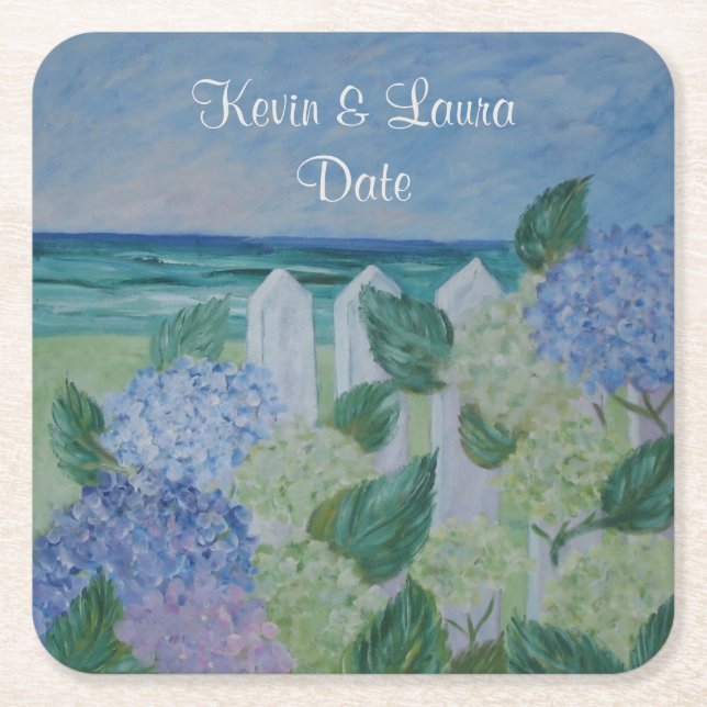 Hydrangeas av Beach Wedding Underlägg Papper Kvadrat (Framsidan)