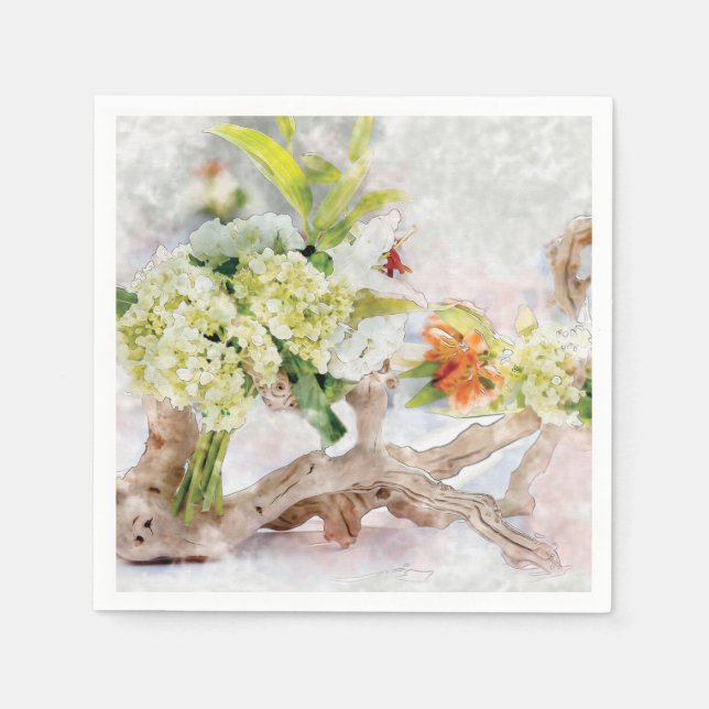 Hydrangeas Bella Watercolor Pappra Napkins Pappersservett (Framsidan)