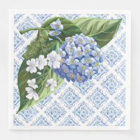 Hydrangeas Blå Kakel Bröllopsdusch Servetter