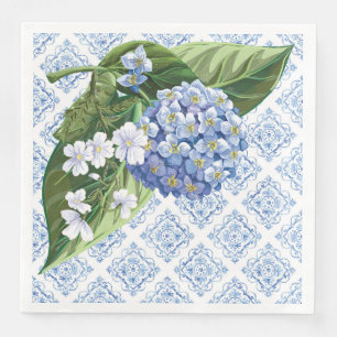 Hydrangeas Blå Kakel Bröllopsdusch Servetter
