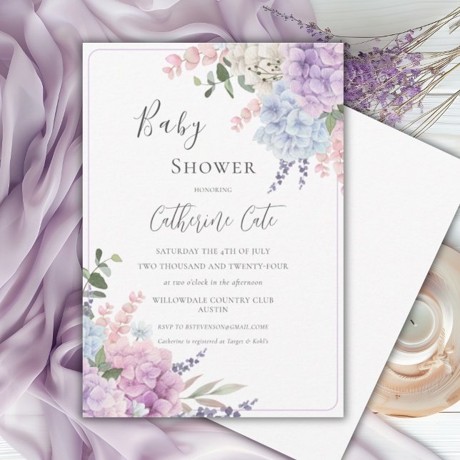 Hydrangeas Blommig Akvarell Baby Shower  Inbjudningar (Skapare uppladdad)