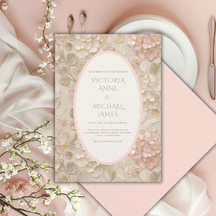 Hydrangeas Blommig Rosa Guld Vintage Bröllop Inbjudningar