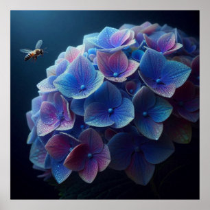 Hydrangeas Blommigt Lila och Blue Poster