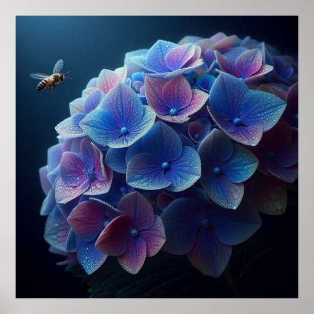 Hydrangeas Blommigt Lila och Blue Poster (Framsidan)