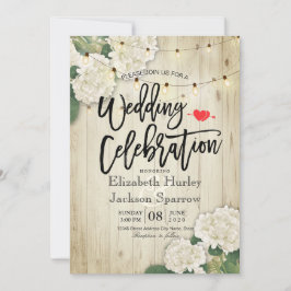 Hydrangeas Blommigt Rustic Wood String Light Bröll Inbjudningar