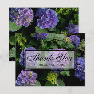 Hydrangeas blue lila blommigt blomsterträdgård tack kort