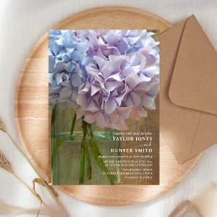 Hydrangeas Blue Mason Burk Bröllop Inbjudningar