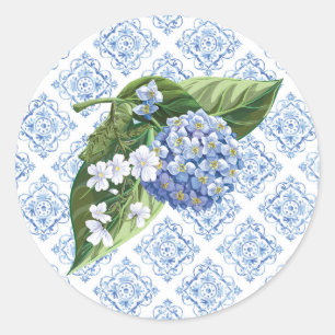 Hydrangeas Blue Tile Kuvert Seals Runt Klistermärke
