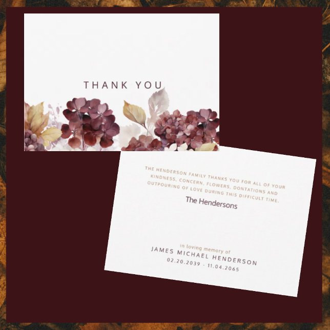 Hydrangeas Botanical Funeral Simple Tack Kort (Skapare uppladdad)