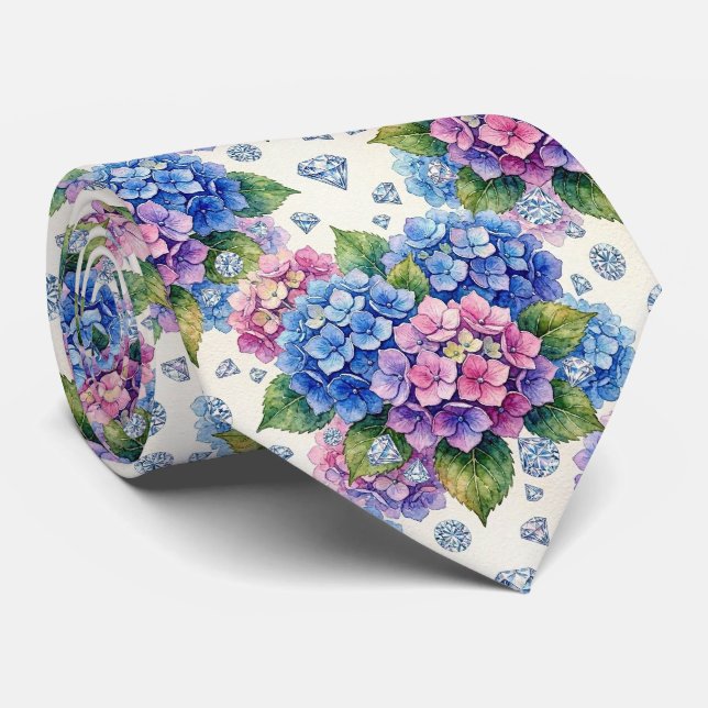 Hydrangeas & Diamonds | Bröllop och evenemang hals Slips (Rullad)