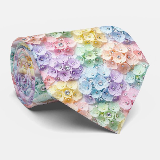 Hydrangeas & Diamonds | Pastel Regnbåge Slipsklöve Slips (Rullad)