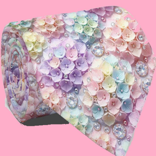 Hydrangeas & Diamonds | Pastell Regnbåge Slipsklöv Slips (Skapare uppladdad)