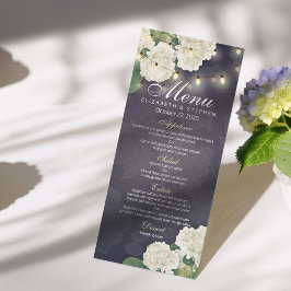 Hydrangeas Flowers String Ljus Blue Bröllop Menu Meny