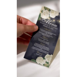 Hydrangeas Flowers String Ljus Blue Bröllop Menu Meny