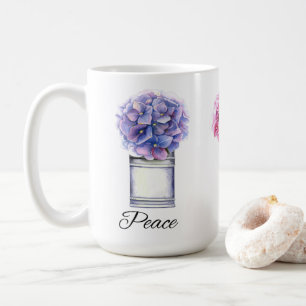 Hydrangeas för inspirationsytans färg kaffemugg
