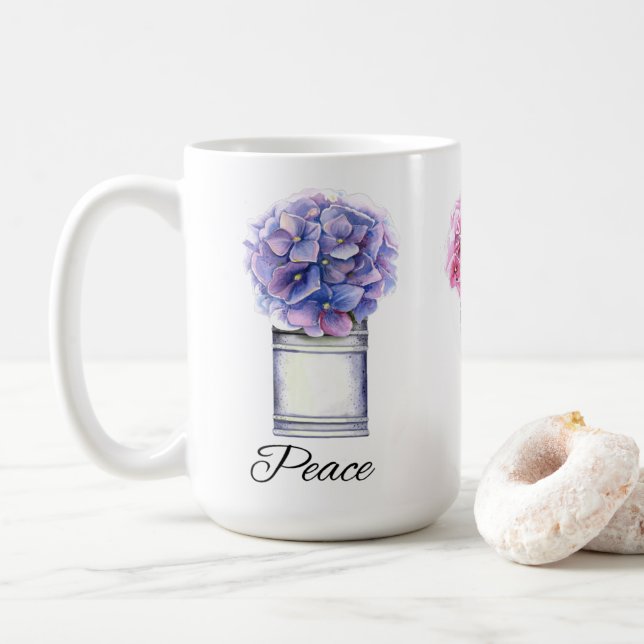 Hydrangeas för inspirationsytans färg kaffemugg (Med munk)