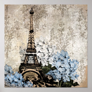 Hydrangeas-Mörken i Paris Vintage Poster eller skr