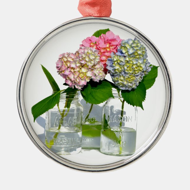 Hydrangeas och Mason burk Julgransprydnad Metall (Framsidan)